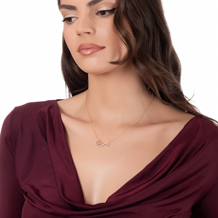 Oxzen ασημένιο κολιέ καρδιά με άπειρο και λευκά ζιργκόν