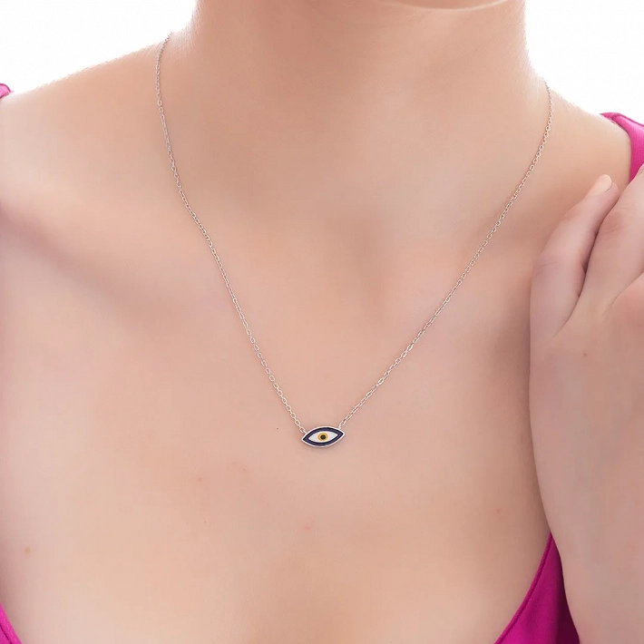 Oxzen ασημένιο κολιέ ματάκι μπλέ