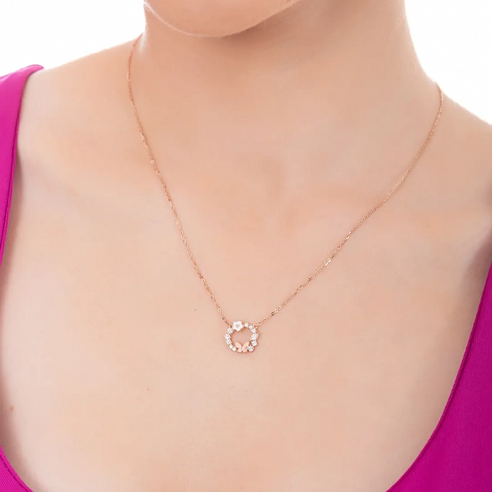 Oxzen ασημένιο κολιέ στεφανάκι με πεταλούδα