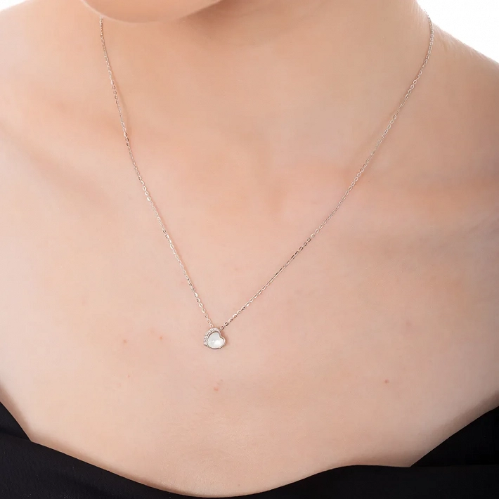 Oxzen ασημένιο κολιέ, καρδούλα μικρή με φίλντισι διπλής όψης