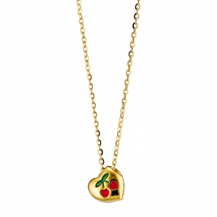 Oxzen ασημένιο κολιέ, καρδούλα μικρή με φίλντισι διπλής όψης