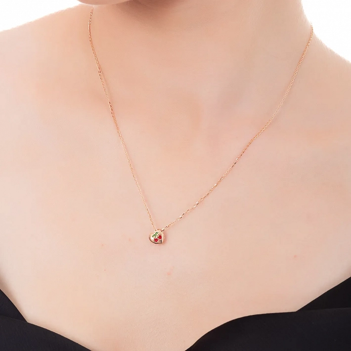 Oxzen ασημένιο κολιέ, καρδούλα μικρή με φίλντισι διπλής όψης