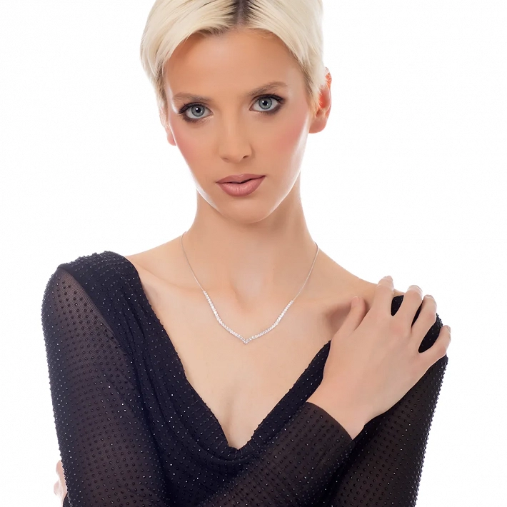 Oxzen ασημένιο κολιέ ριβιέρα με αλυσίδα σε σχήμα V