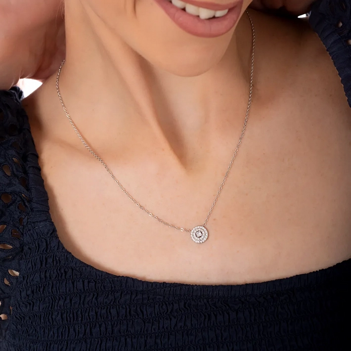 Oxzen ασημένιο κολιέ μονόπετρο με δύο σειρές ζιργκόν