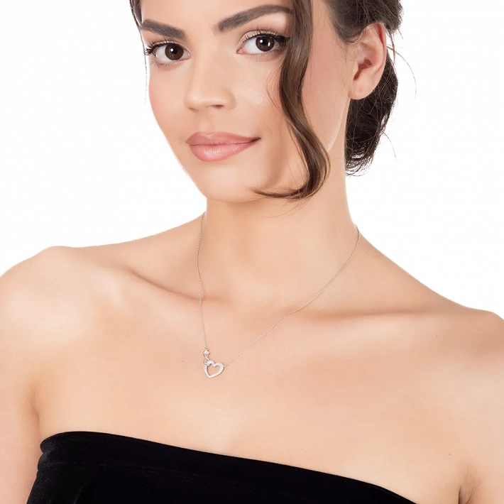 Oxzen ασημένιο κολιέ καρδιά με άπειρο και λευκά ζιργκόν