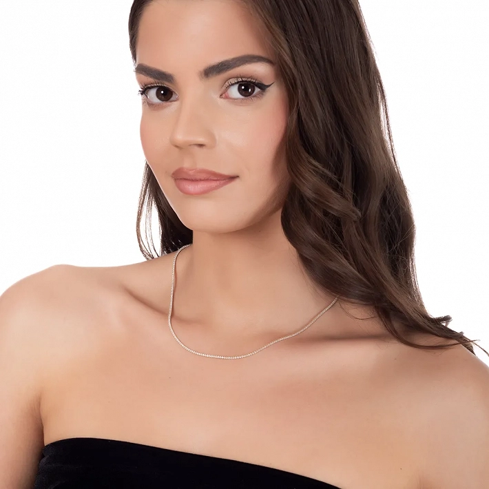 Oxzen ασημένιο κολιέ ριβιέρα με λευκά ζιργκόν