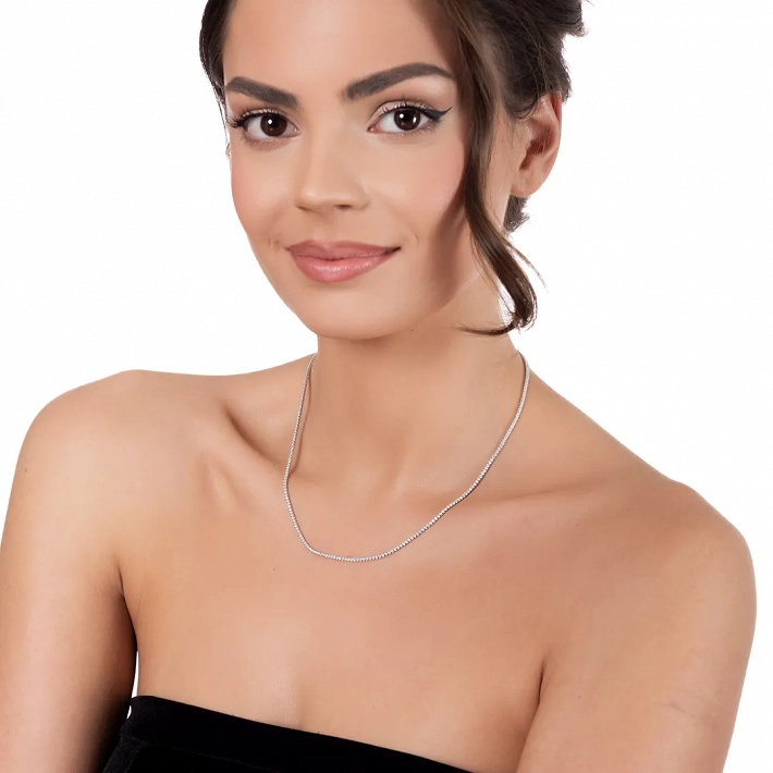 Oxzen ασημένιο κολιέ ριβιέρα με λευκά ζιργκόν