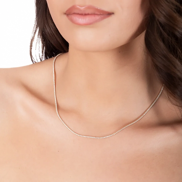 Oxzen ασημένιο κολιέ ριβιέρα με λευκά ζιργκόν