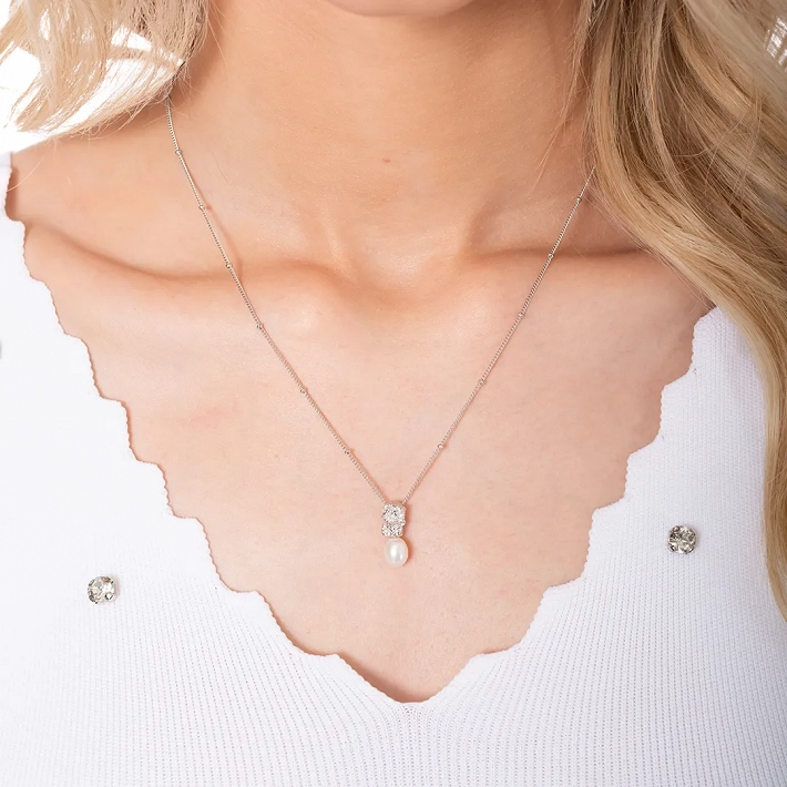 Oxzen γυναικείο κολιέ ασημένιο με πέρλα χειροποίητο