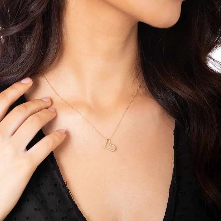 Oxzen γυναικείο κολιέ ασημένιο καρδούλα με λευκά ζιργκόν