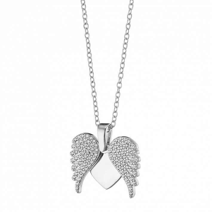 Oxzen γυναικείο κολιέ ασημένιο καρδούλα με φτερά που ανοίγουν