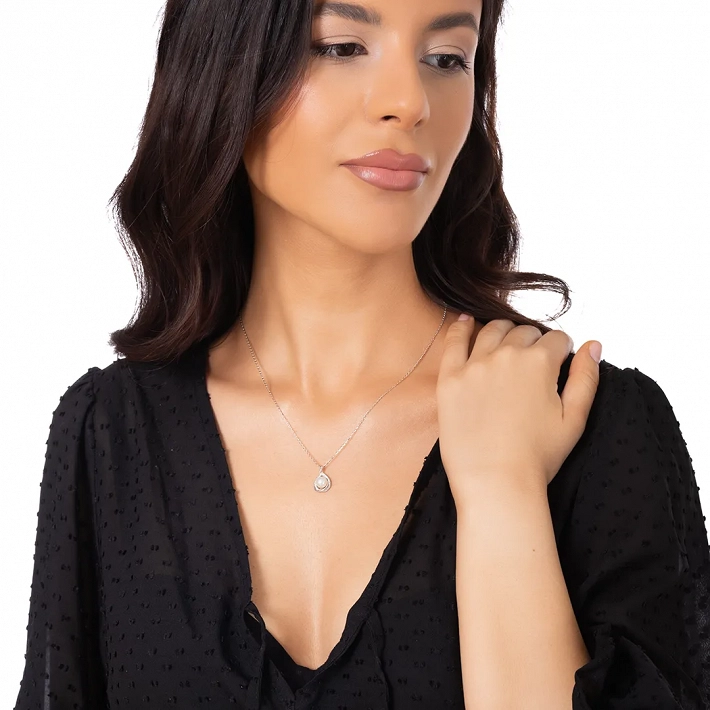 Oxzen γυναικείο κολιέ ασημένιο με πέρλα