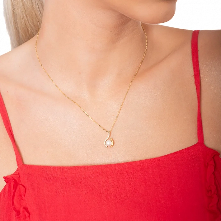 Oxzen γυναικείο κολιέ ασημένιο με πέρλα