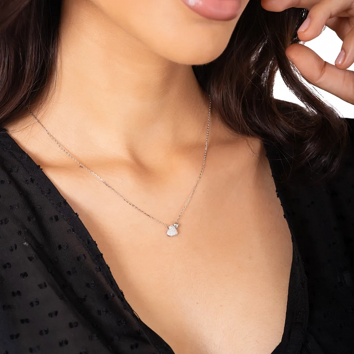 Oxzen γυναικείο κολιέ ασημένιο διπλή καρδιά