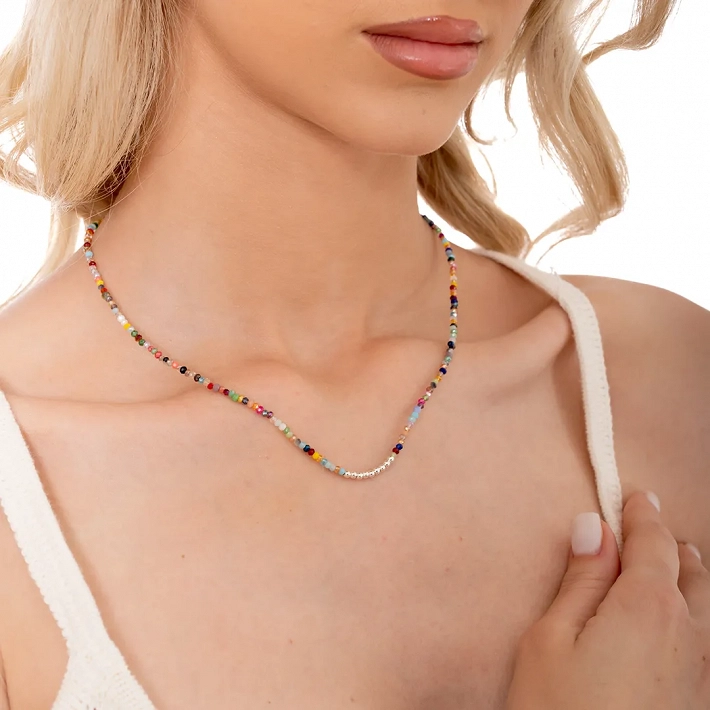 Oxzen ασημένιο κολιέ με πολύχρωμες πέτρες
