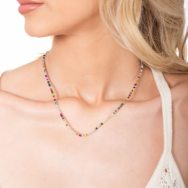 Oxzen ασημένιο κολιέ με πολύχρωμες πέτρες