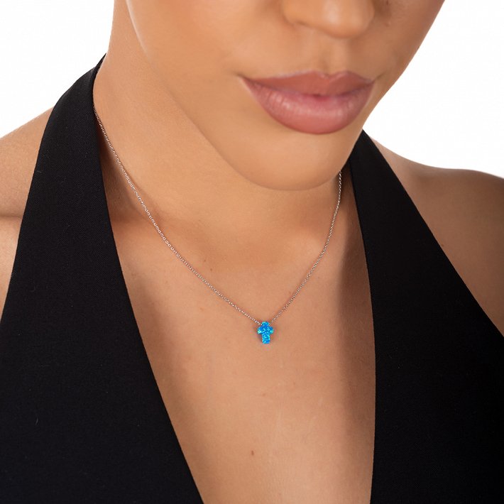 Oxzen ασημένιο κολιέ σταυρός με οπάλιο