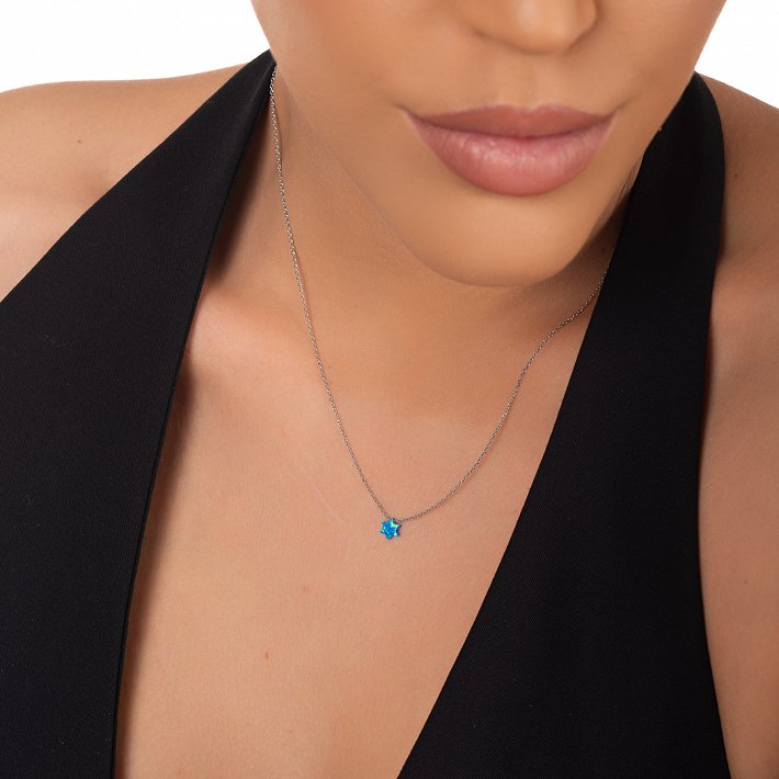 Oxzen ασημένιο κολιέ αστέρι με οπάλιο