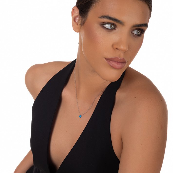 Oxzen ασημένιο κολιέ αστέρι με οπάλιο