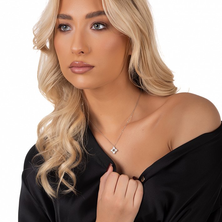 Oxzen ασημένιο κολιέ σταυρός με ζιργκόν