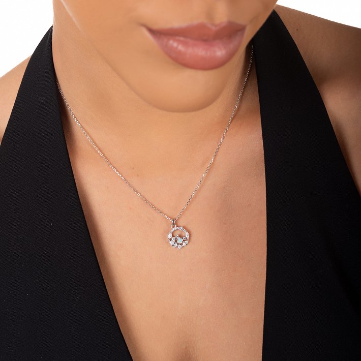Oxzen ασημένιο κολιέ στεφανάκι με οπάλιο και λευκά ζιργκόν