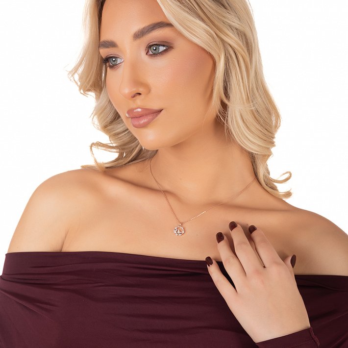 Oxzen ασημένιο κολιέ στεφανάκι με οπάλιο και λευκά ζιργκόν