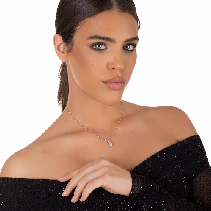 Oxzen ασημένιο κολιέ τετράγωνο μονόπετρο με ζιργκόν