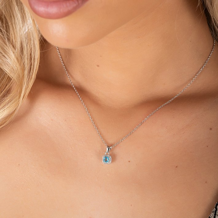 Oxzen ασημένιο κολιέ τετράγωνο μονόπετρο με ζιργκόν