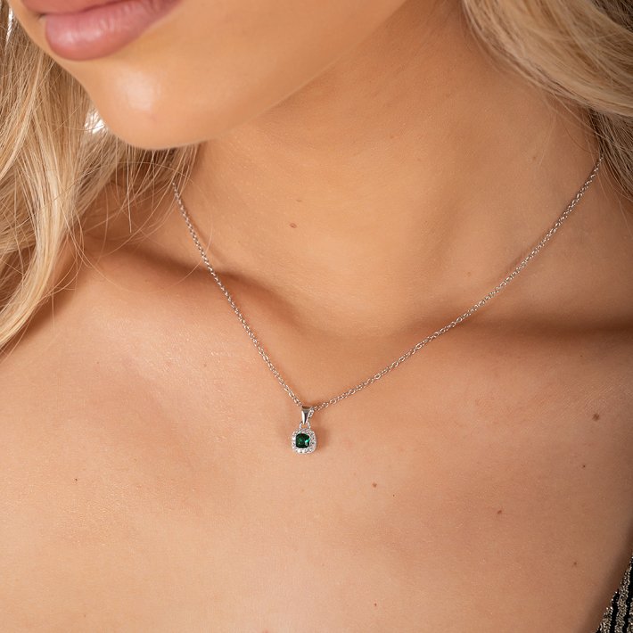 Oxzen ασημένιο κολιέ τετράγωνο μονόπετρο με ζιργκόν