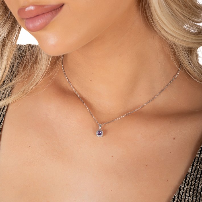 Oxzen ασημένιο κολιέ τετράγωνο μονόπετρο με ζιργκόν