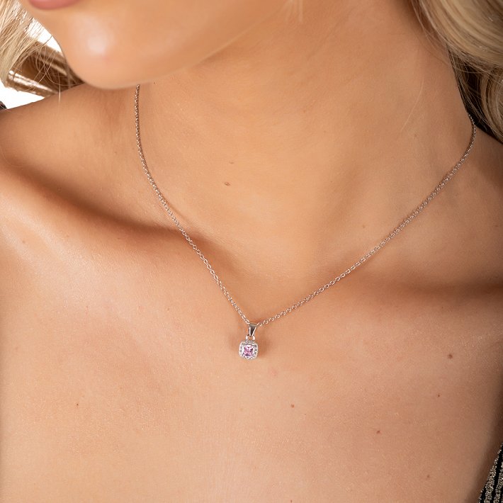 Oxzen ασημένιο κολιέ τετράγωνο μονόπετρο με ζιργκόν