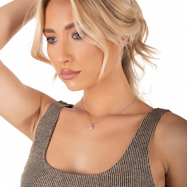 Oxzen ασημένιο κολιέ τετράγωνο μονόπετρο με ζιργκόν