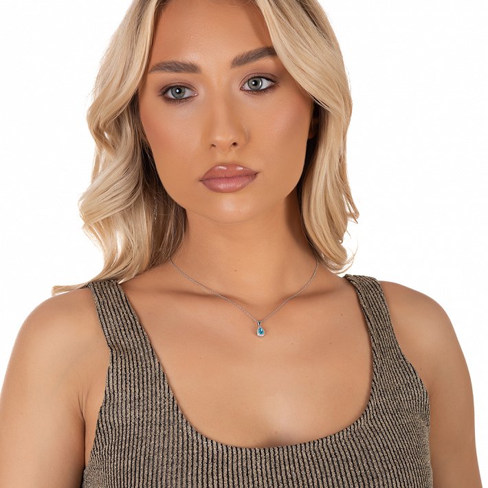 Oxzen ασημένιο κολιέ δάκρυ με ζιργκόν