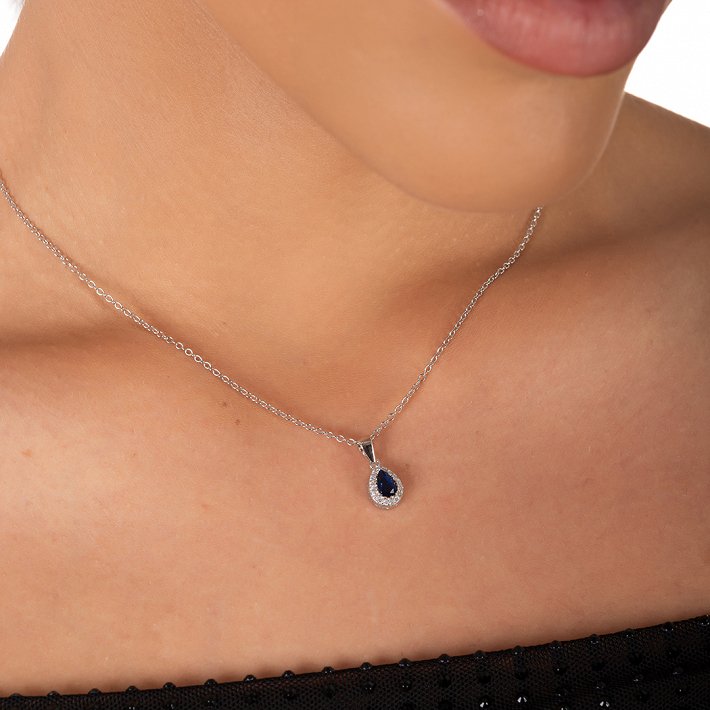 Oxzen ασημένιο κολιέ δάκρυ με ζιργκόν