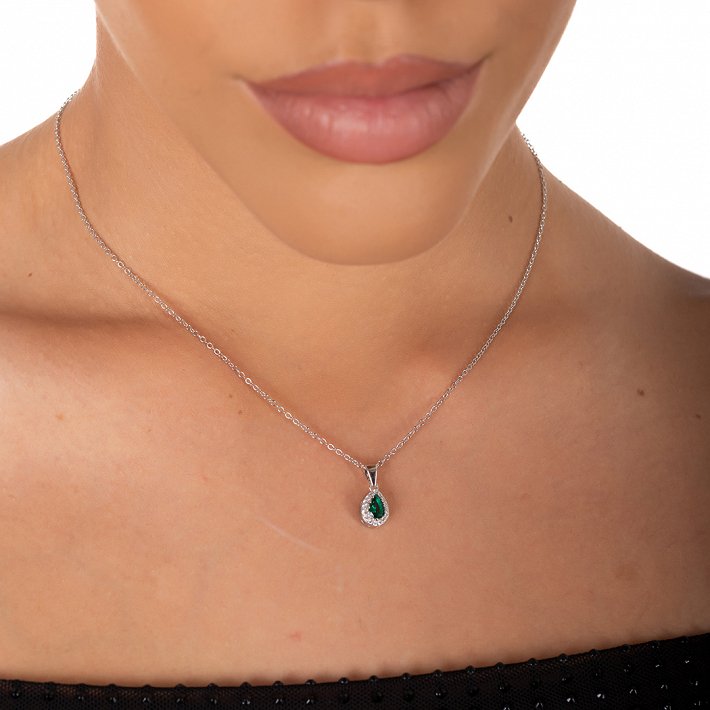 Oxzen ασημένιο κολιέ δάκρυ με ζιργκόν