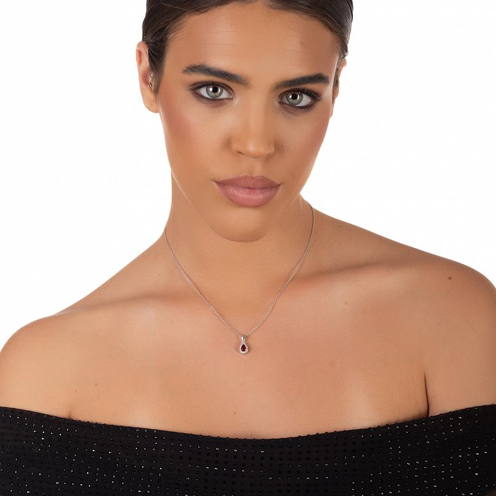 Oxzen ασημένιο κολιέ δάκρυ με ζιργκόν