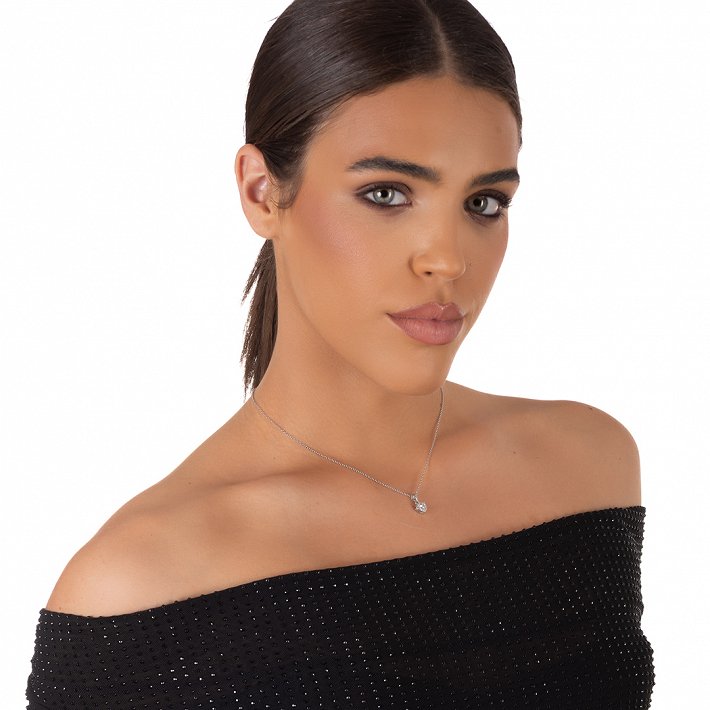 Oxzen ασημένιο κολιέ καρδιά με ζιργκόν