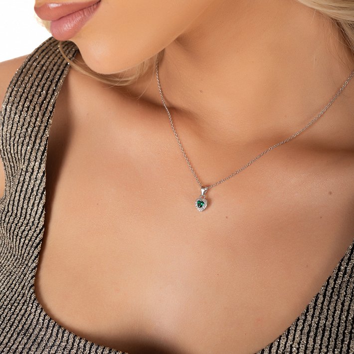 Oxzen ασημένιο κολιέ καρδιά με ζιργκόν