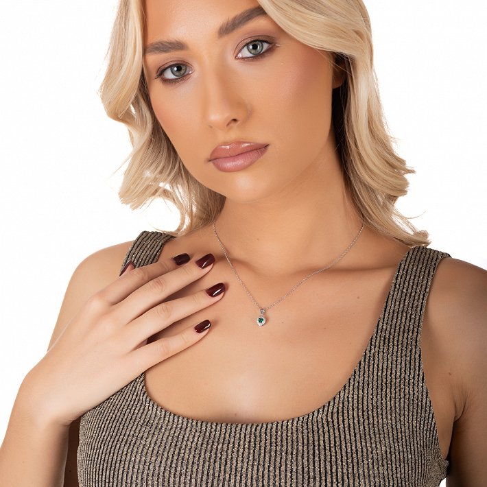 Oxzen ασημένιο κολιέ καρδιά με ζιργκόν