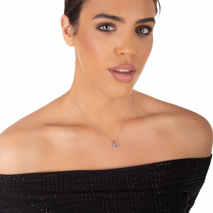 Oxzen ασημένιο κολιέ καρδιά με ζιργκόν