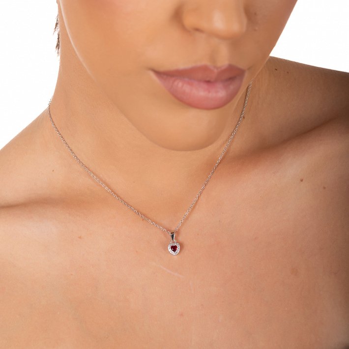 Oxzen ασημένιο κολιέ καρδιά με ζιργκόν