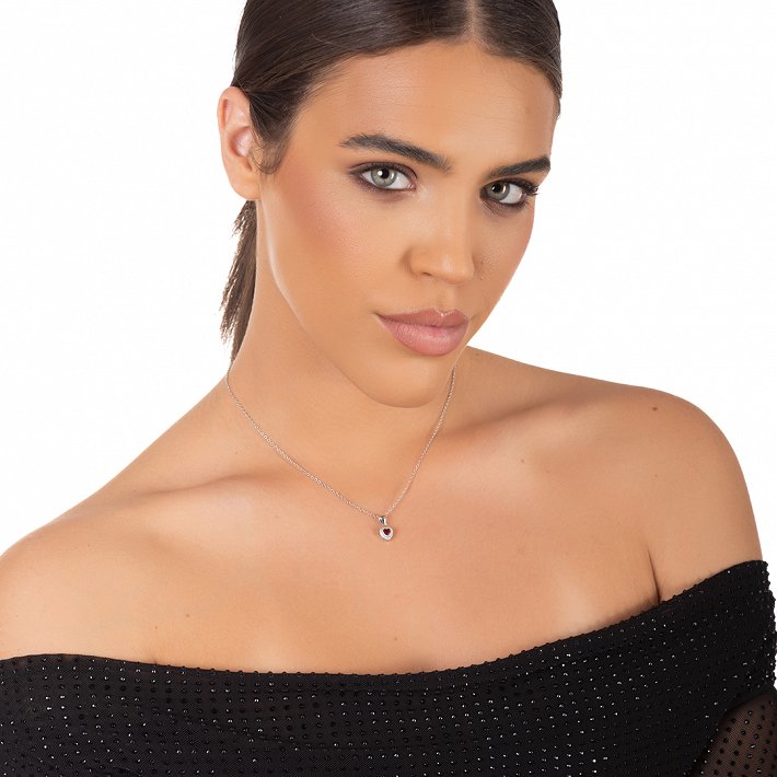 Oxzen ασημένιο κολιέ καρδιά με ζιργκόν