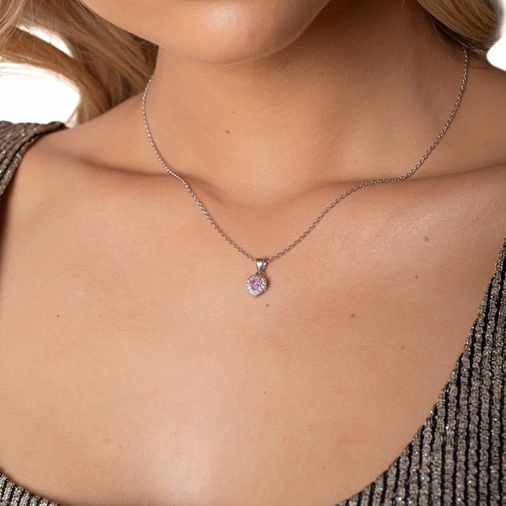 Oxzen ασημένιο κολιέ καρδιά με ζιργκόν