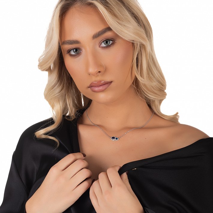 Oxzen  ασημένιο κολιέ διπλή καρδια με ζιργκόν