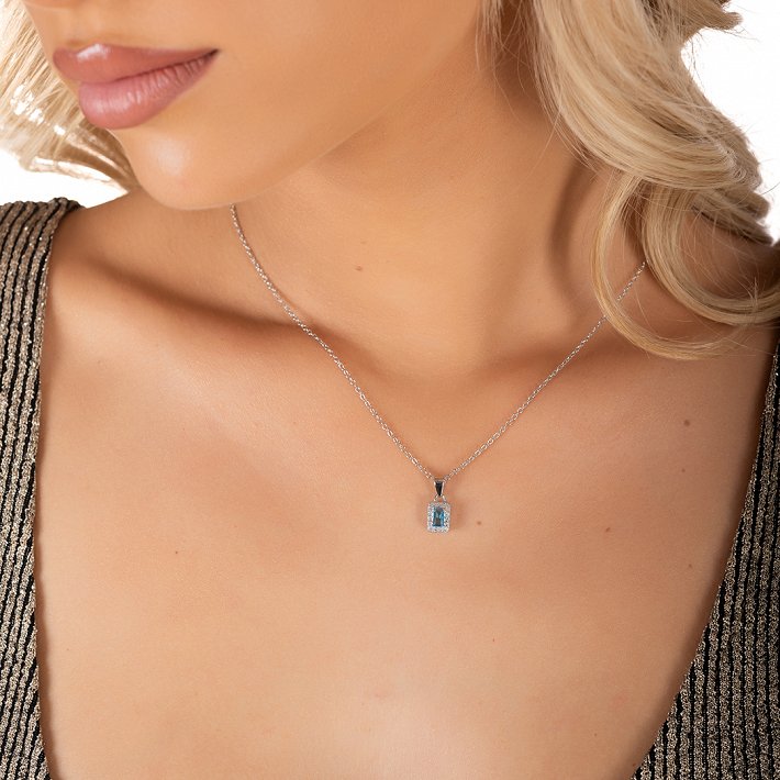 Oxzen ασημένιο κολιέ ορθογώνιο μονόπετρο με ζιργκόν