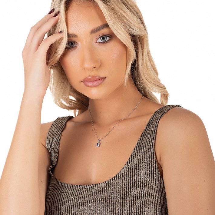 Oxzen ασημένιο κολιέ ορθογώνιο μονόπετρο με ζιργκόν