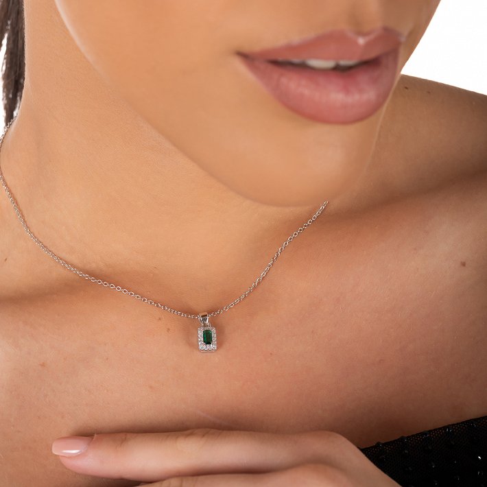 Oxzen ασημένιο κολιέ ορθογώνιο μονόπετρο με ζιργκόν