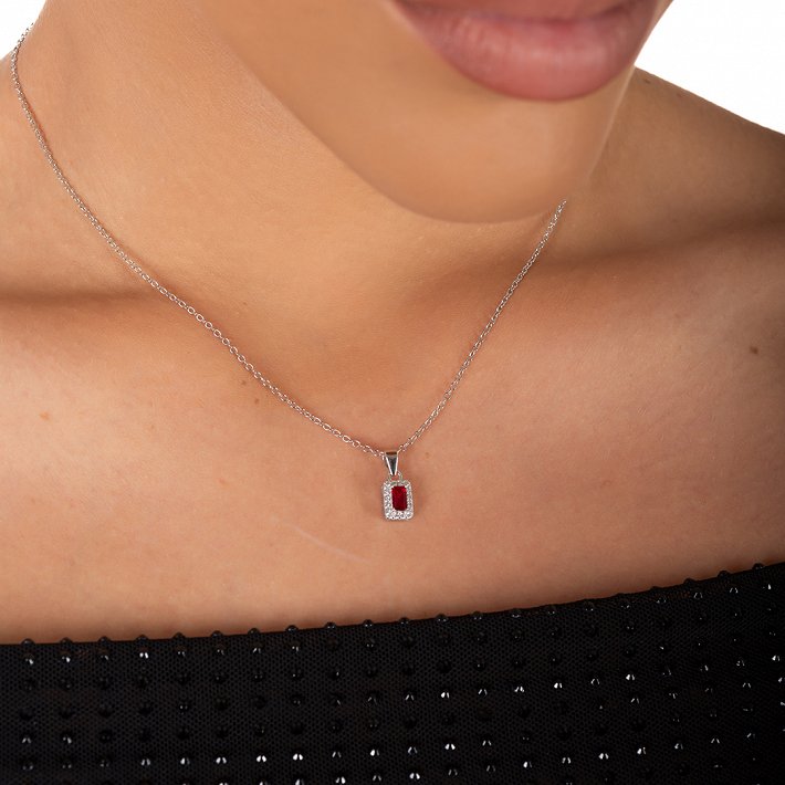 Oxzen ασημένιο κολιέ ορθογώνιο μονόπετρο με ζιργκόν