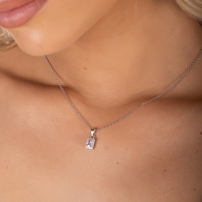 Oxzen ασημένιο κολιέ ορθογώνιο μονόπετρο με ζιργκόν