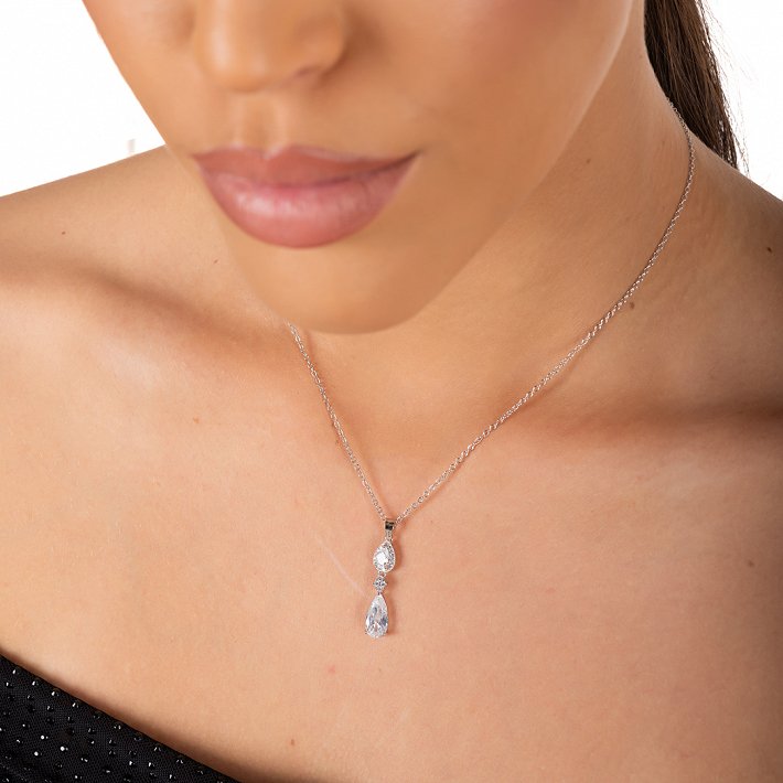 Oxzen κολιέ ασημένιο μακρύ με ζιργκόν